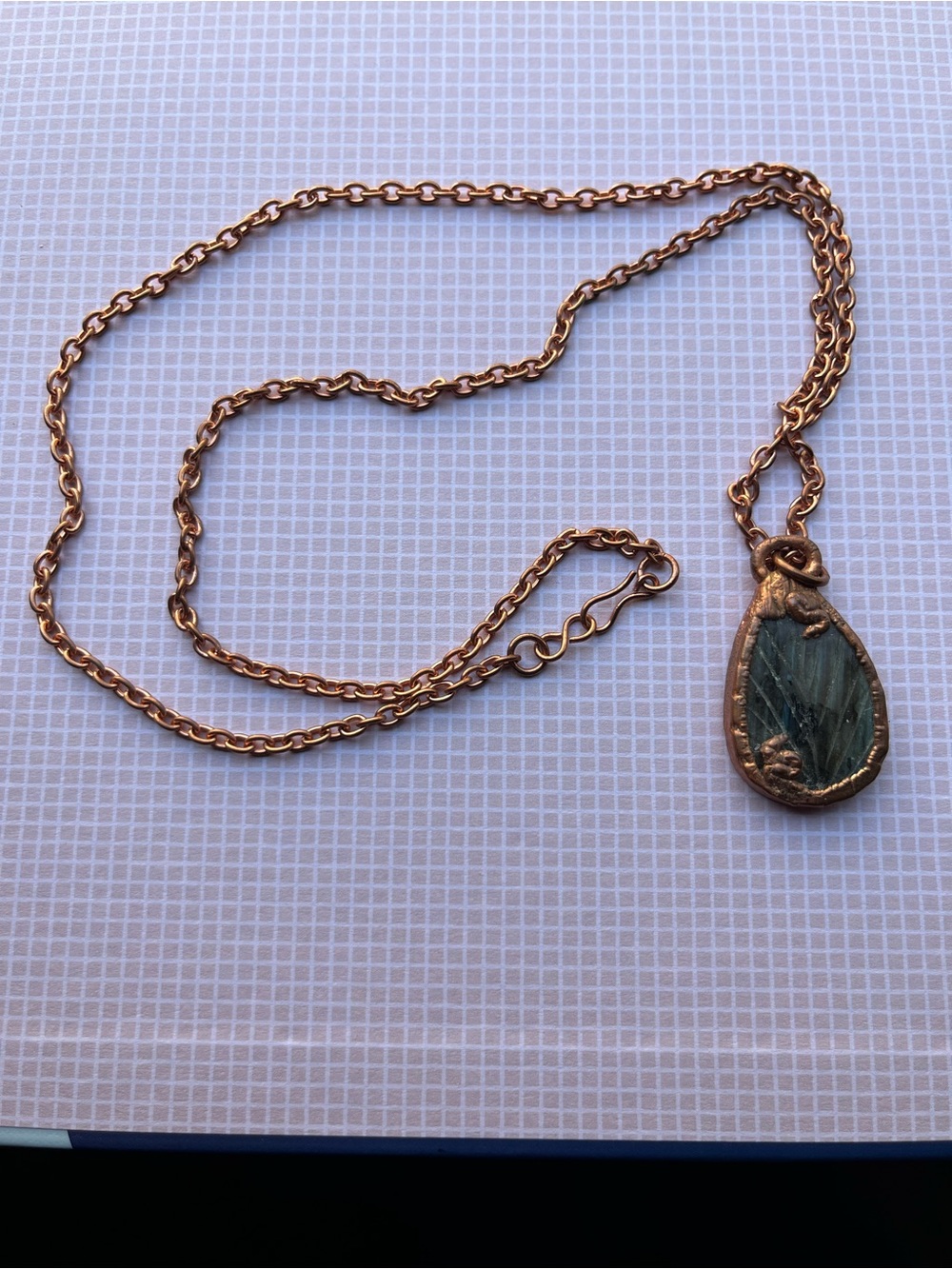 Copper-Set Blue Teardrop Pendant Necklace